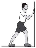 Ilustração AAOS: Alongamento da panturrilha com joelho flexionado